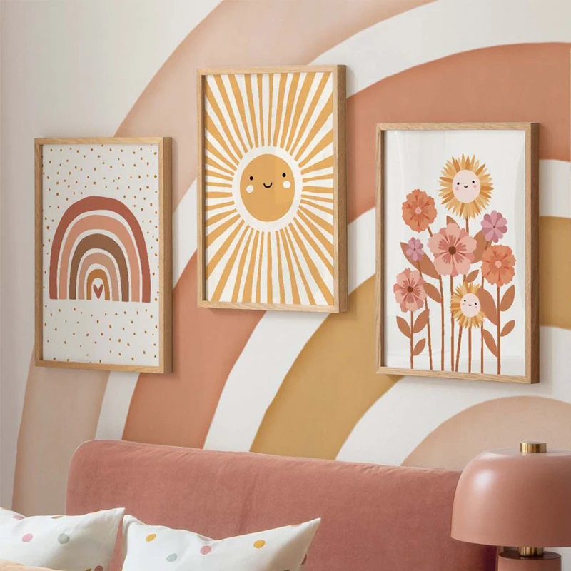 Baby Nursery Wall Art - Peinture sur toile, affiches colorées arc-en-ciel,