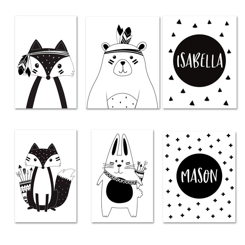 Baby Name Wall Art - Affiche murale en toile noire et