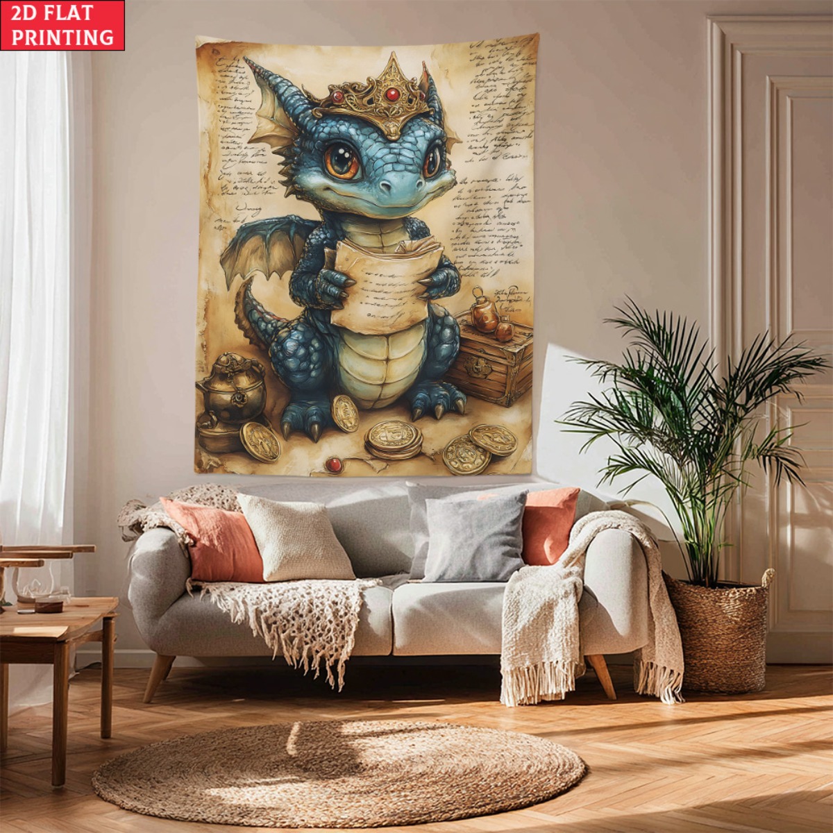 Baby Nursery Modern - Dragon bébé couronne trésor fantaisie tapisserie