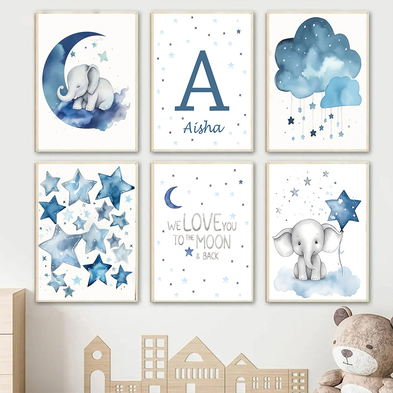 Baby Name Wall Art - Affiche d'art mural personnalisée avec lune