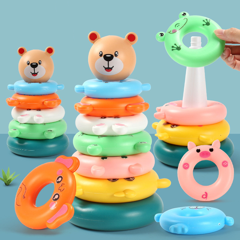 Baby Nursery Table - Tour d'anneaux empilables arc-en-ciel pour enfants,