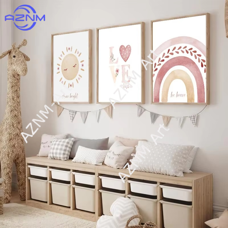 Baby Nursery Wall Art - 1 pièce/3 pièces Série Arc-en-ciel Tableau