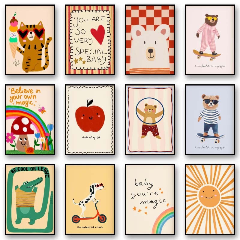 Baby Nursery Wall Art - Affiche imprimée d'animaux, lapins floraux nordiques,