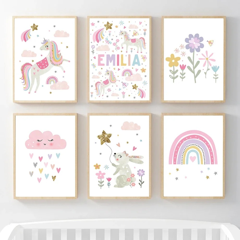 Baby Name Wall Art - Toile murale décorative pour chambre d'enfant,