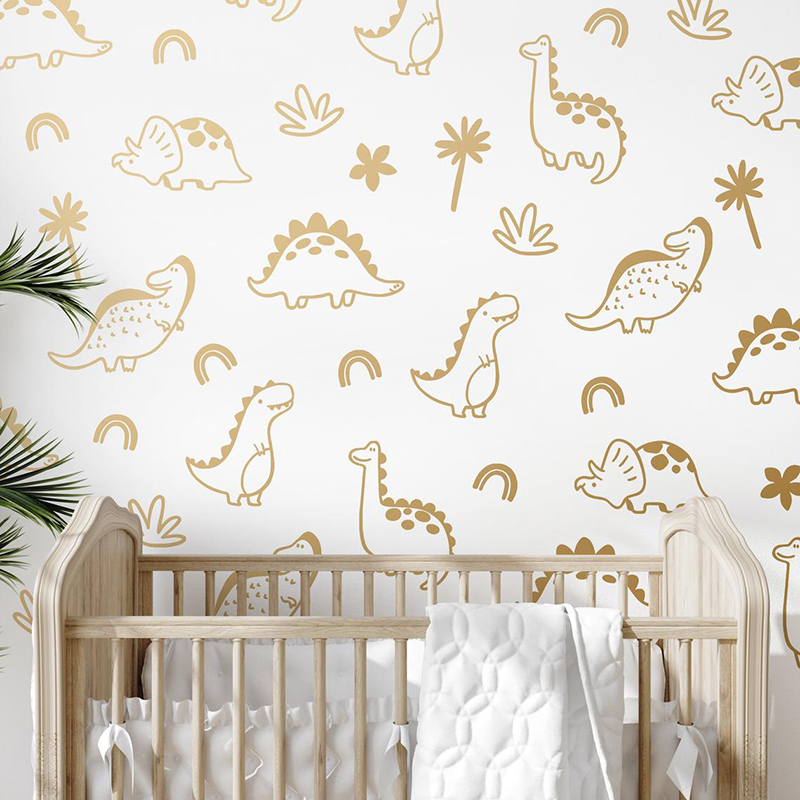 Baby Nursery Tree - Autocollant Mural Géométrique Dinosaure Arbre Arc-en-Ciel,