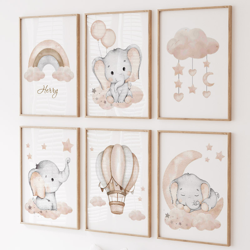 Baby Nursery Modern - Toile d'Art Mural en Forme d'Éléphant