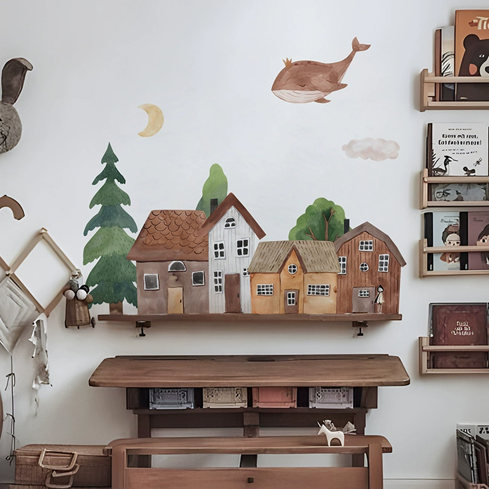 Baby Nursery Wall Art - Tissu dessin animé forêt Vintage ville