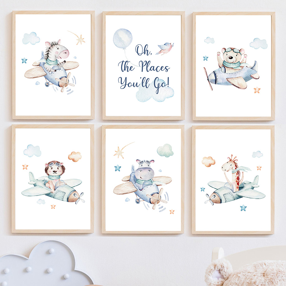 Baby Zebra Nursery - Affiches murales d'aventure avec zèbre, girafe,