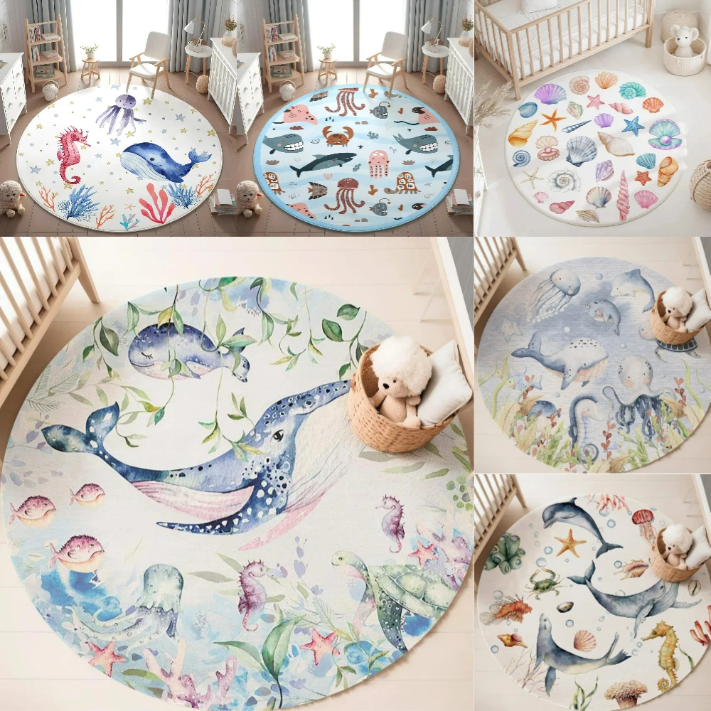 Baby Nursery Carpet - Tapis rond bleu marine pour salon,