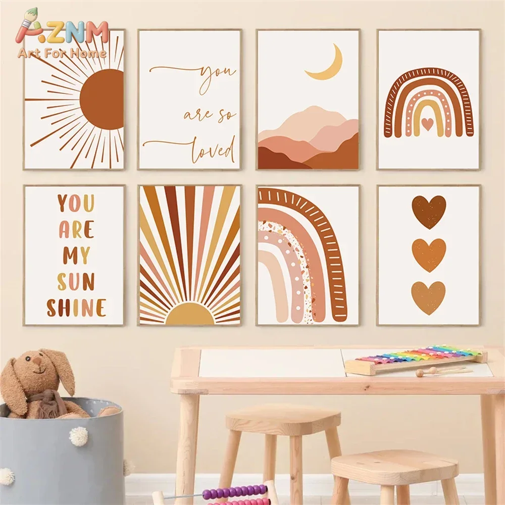 AZNM Boho Sun Moon Rainbow Can - Baby Nursery Wall Art avis et prix